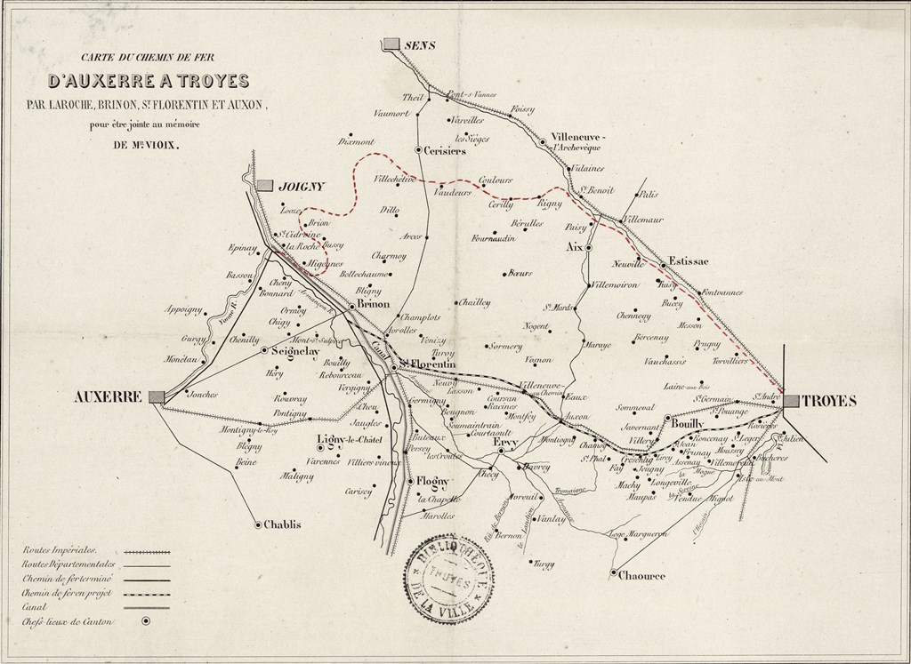 Carte du chemin de fer d'Auxerre à Troyes…, Paris, vers 1880 [Carte loc. 6]